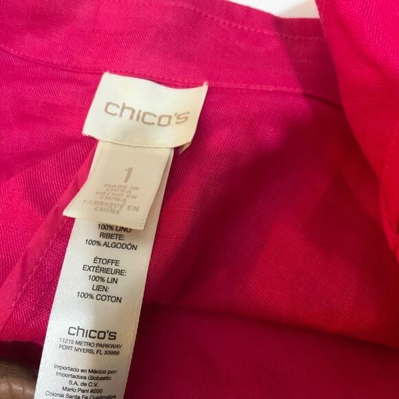 Chicos Sz 1(M 8) Open Jacket Blazer Coat LINEN Floral Raspberry Pink - Picture 10 of 12